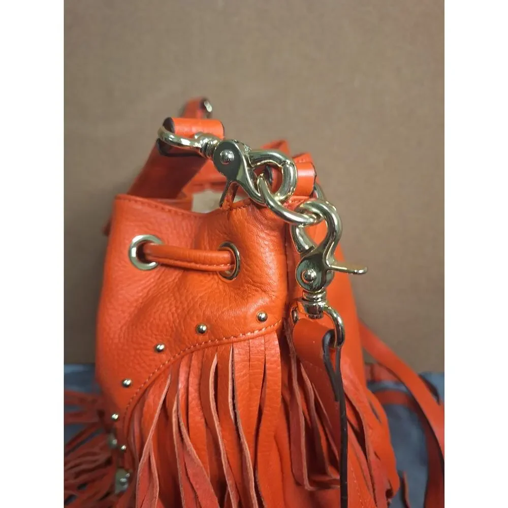 Dolce Vita Collection Womens Western Red Leather Backpack Bucket Purse W/Fringes